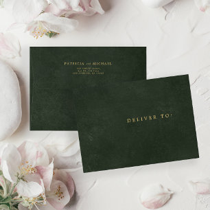 Green gold simple elegant wedding return address  envelope