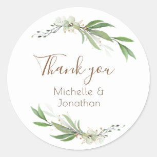 Green Gold Simple Greenery Thank You Wedding Classic Round Sticker