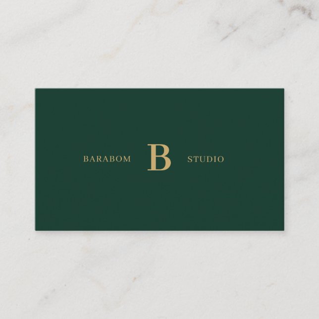 Green & Gold Simple Initial Minimal Professional  Business Card (Front)