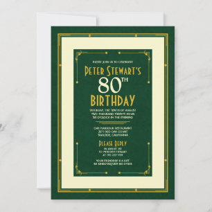 Green Gold Simple Man's Classic 80th Birthday Invitation