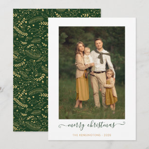 Green Gold Simple Script Merry Christmas Photo Hol Holiday Card