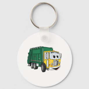 Green Gold Smiling Garbage Truck Cartoon Key Ring
