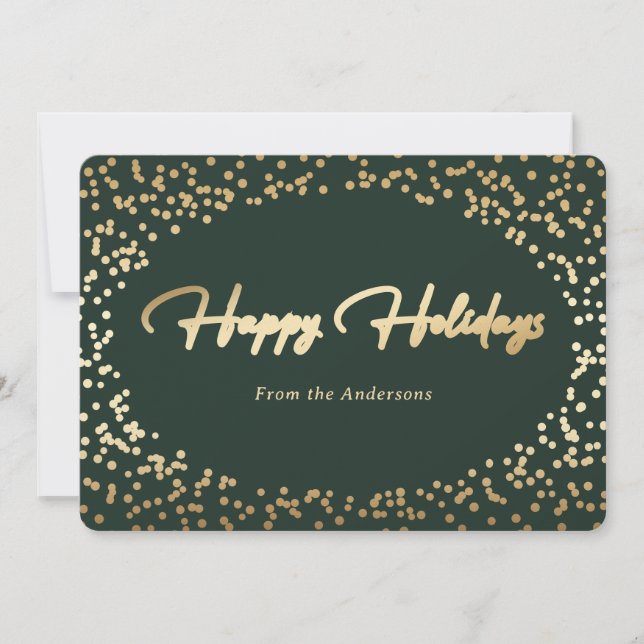 Green Gold Snow Calligraphy Holidays Cards (Front)