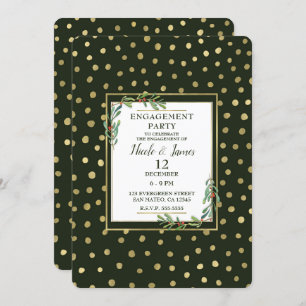 Green & Gold Snow Holiday Engagement Party Invitation