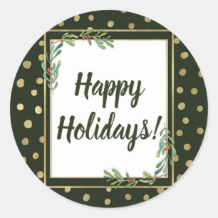 Green & Gold Snow Holiday Party Festive Party Classic Round Sticker