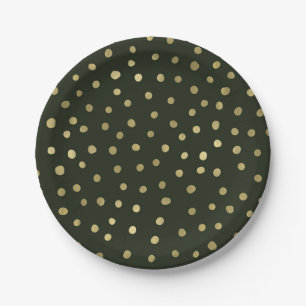 Green & Gold Snow Holiday Party Paper Plate
