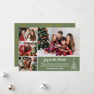 Green Gold Snowflake 4 PhotoCollage Christmas Card