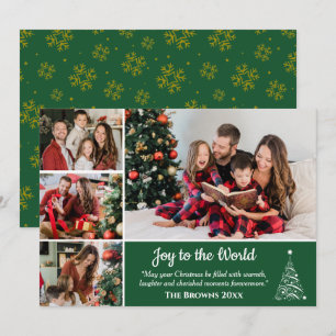 Green Gold Snowflake 4 PhotoCollage Christmas Card