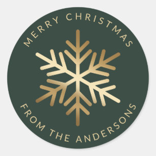 Green Gold Snowflake Family Merry Christmas Classic Round Sticker