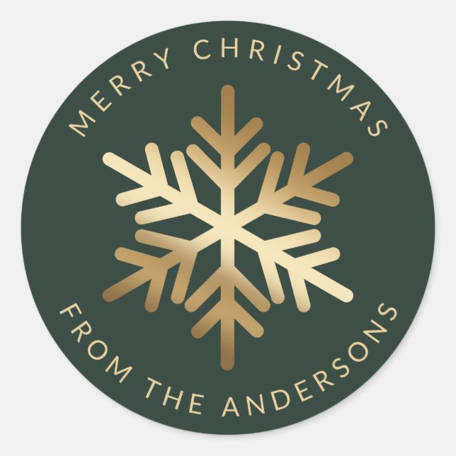 Green Gold Snowflake Family Merry Christmas Classic Round Sticker (Front)