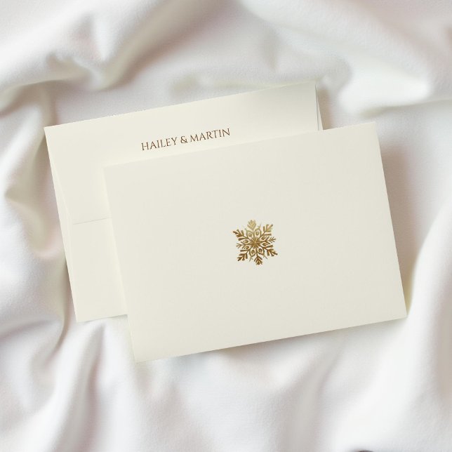 Green Gold Snowflake Holiday Return Address  Envelope (Creator Uploaded)