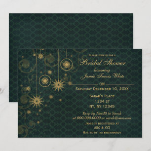 green gold Snowflakes Winter Bridal Shower Invite
