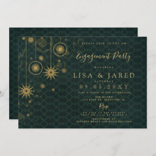 Green Gold Snowflakes Winter Engagement Party  Invitation
