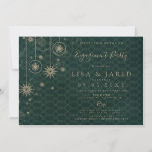Green Gold Snowflakes Winter Engagement Party Invitation