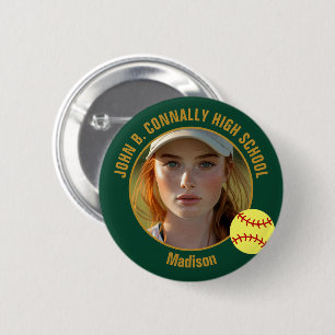 Green Gold Softball Player Photo High School 6 Cm Round Badge