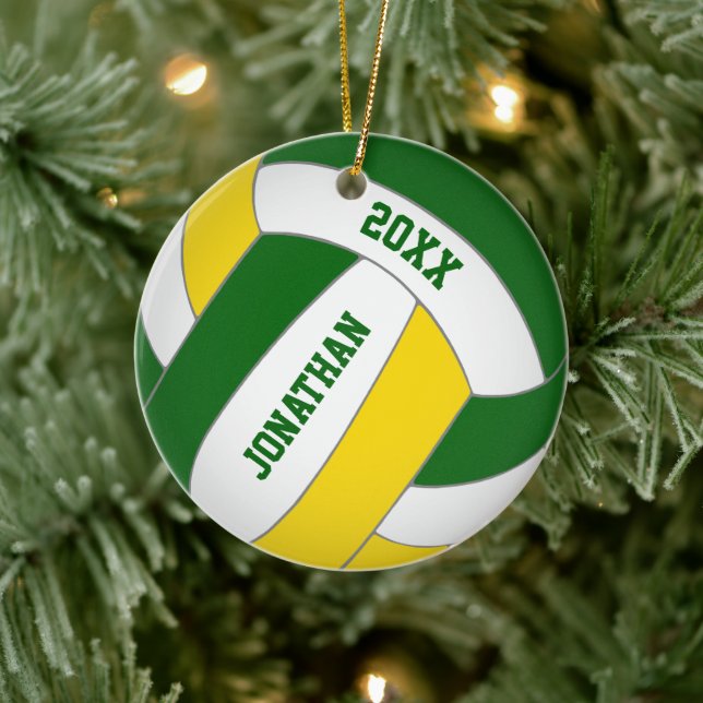 green gold sports team colours boys volleyball ceramic tree decoration (Tree)
