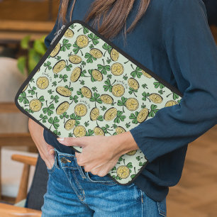Green & Gold St Patrick's Lucky You Shamrock Laptop Sleeve