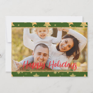 Green Gold Star Photo Festive Modern Christmas Holiday Card