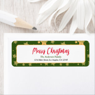 Green Gold Star Vintage Christmas Return Address