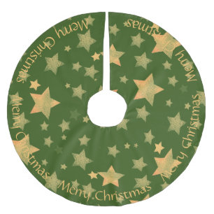 Green Gold Stars Elegant Vintage Merry Christmas Brushed Polyester Tree Skirt