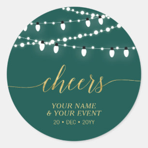 Green & Gold String Lights Cheers Event Favour Gif Classic Round Sticker