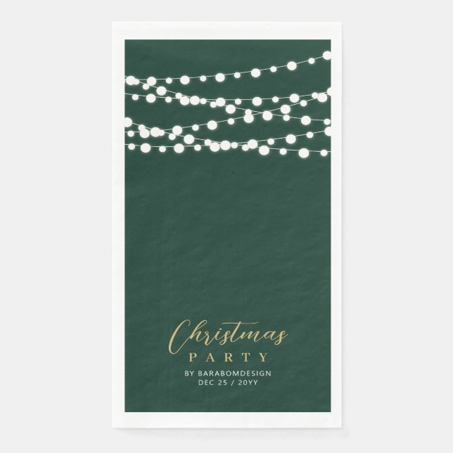 Green Gold String Lights Elegant Christmas Holiday Napkin (Front)