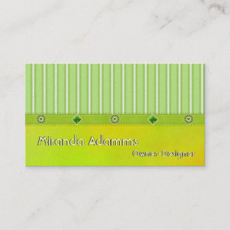 Green Gold Stripes and Beads Customisable Designer Business Card