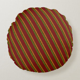 Green & Gold Stripes Glitter Round Cushion