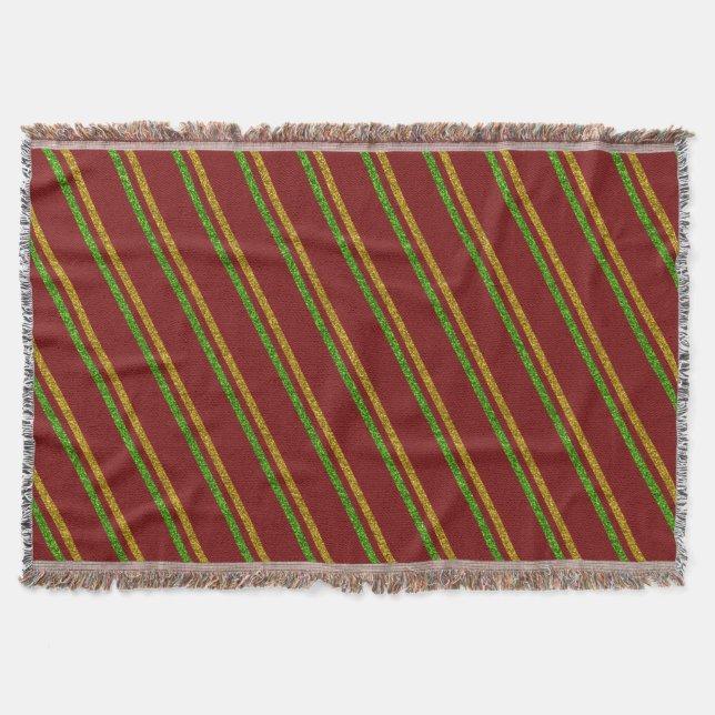 Green & Gold Stripes Glitter Throw Blanket (Front)