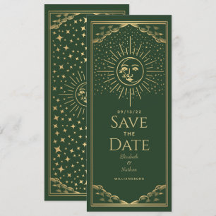 Green Gold Sun and Moon Tarot Card Save the Date