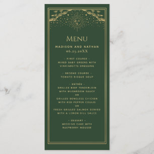 Green Gold Sun and Moon Tarot Card Wedding Menu