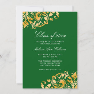 Green Gold Swirl Graduation Party Announcement