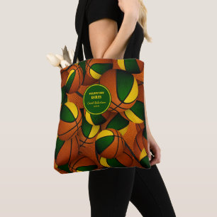 green gold team colours basketball coach tote bag