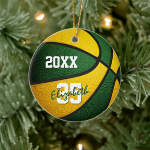 green gold team colours basketball keepsake ceramic tree decoration