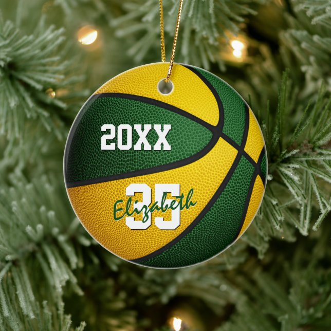 green gold team colours basketball keepsake ceramic tree decoration (Tree)