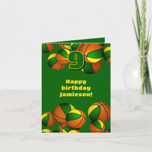 green gold team colours basketballs kids birthday card