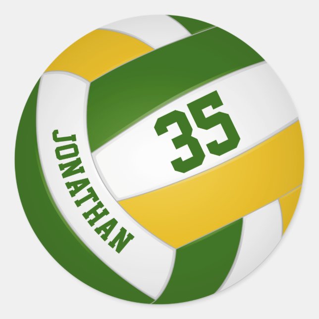 green gold team colours boys girls volleyball classic round sticker (Front)