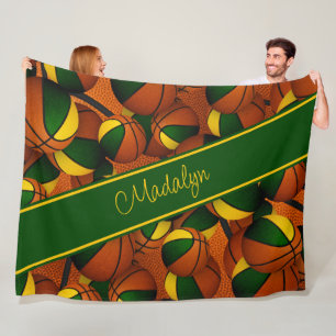 green gold team colours girls basketball fleece blanket