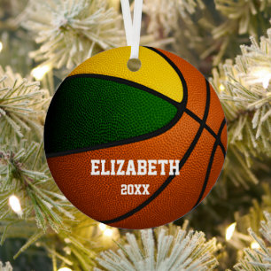 green gold team colours girls boys basketball metal tree decoration