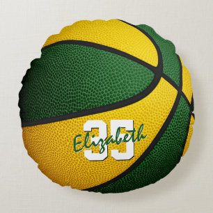 green gold team colours girls boys basketball room round cushion
