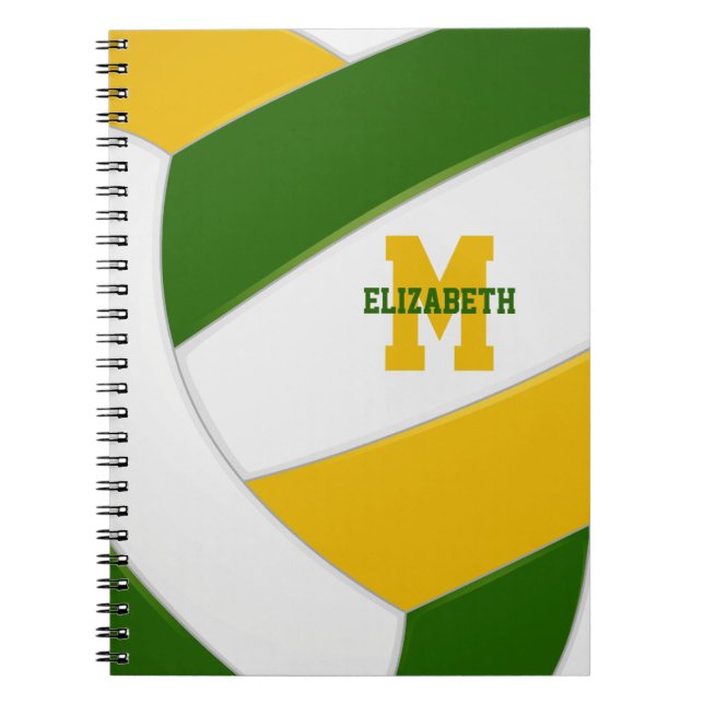 green gold team colours girls boys volleyball notebook (Front)