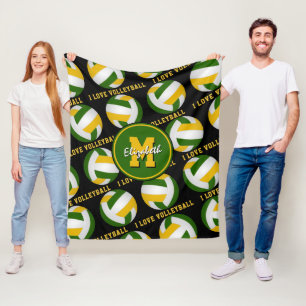 green gold team colours I love volleyball pattern Fleece Blanket