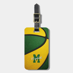 green gold team colours monogrammed basketball luggage tag