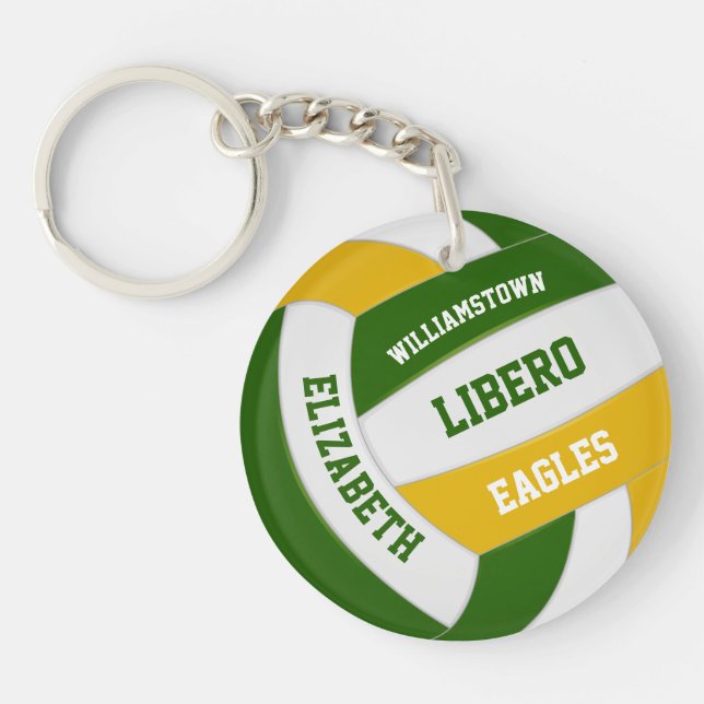 green gold team colours personalised volleyball key ring (Front)