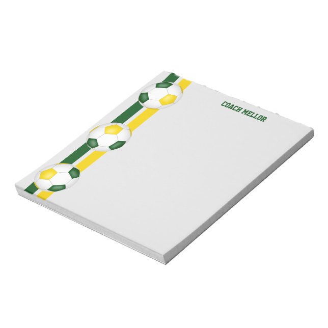 green gold team colours soccer coach custom notepad (Rotated)
