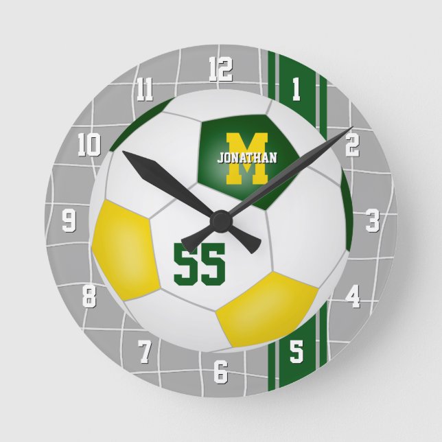 green gold team colours varsity stripes soccer round clock (Front)