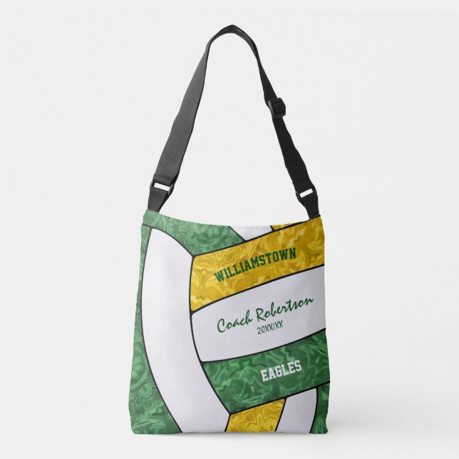 green gold team colours volleyball athlete coach crossbody bag (Front)