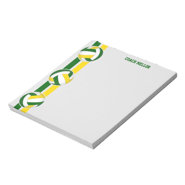green gold team colours volleyball coach custom notepad (Rotated)