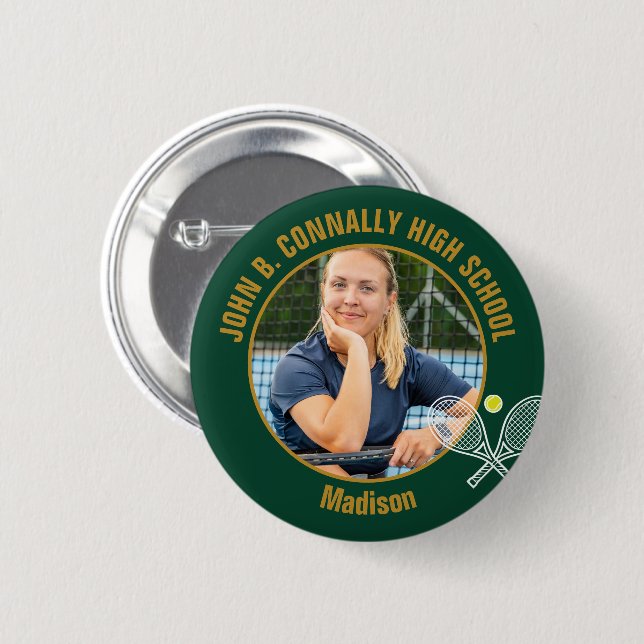 Green Gold Tennis Player Photo High School 6 Cm Round Badge (Front & Back)