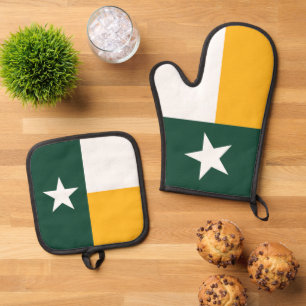 Green & Gold Texas State Flag Oven Mitt & Pot Holder Set